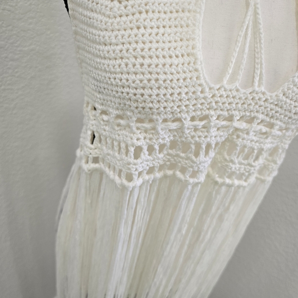 Shein White Swimwear Cover Up Tunic Sundress Frindge Knitted Size Small - Picture 3 of 9